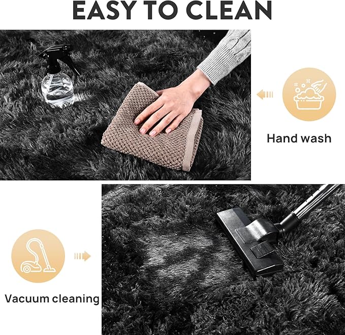 Fluffy Carpet for Living Room, Furry Carpet for Teen, Shaggy Rug for Nursery Room, Black Grey Fuzzy Plush Rug for Dorm 6x9 Feet