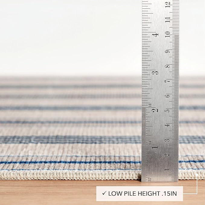 Dash and Albert Nimes Ticking Machine Washable Area Rug - 2' x 3' Neutral Stripe Washable Accent Rug - Durable, High Traffic Areas Kitchen, Mudroom, Hallways