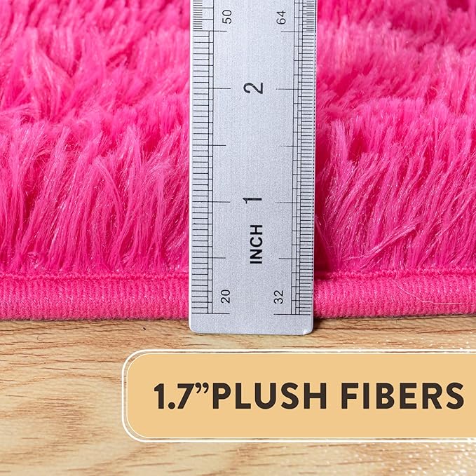 Fluffy Rug for Living Room,Furry Carpet for Teen,Shaggy Carpet for Nursery Room, Hot Pink Fuzzy Plush Rug for Dorm, Rectangle Shag Rug 9x12 Feet