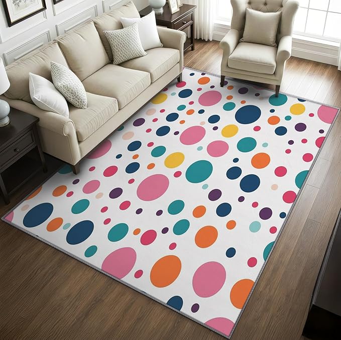 Polka Dots Rugs for Kids Room -Polka Dot Rug, 3x5 ft, Colorful Dots Area Rug, Multicolor Geometric Washable Non-Slip Rugs for Entryway, Kids Nursery Playroom Home Decor & Gifts