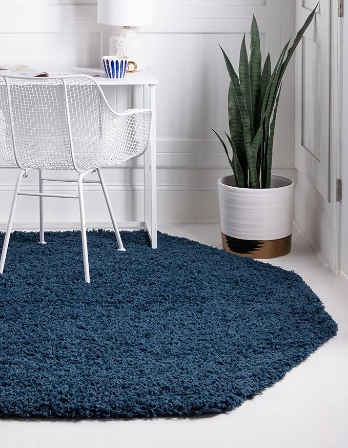 Unique Loom Solid Shag Collection Area Rug (8' Octagon, Sapphire Blue/ Navy Blue)