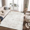 Washable 4×6 Area Rug for Living Room, Vintage Floral Rug Soft Non Slip Stain Resistant Boho Carpet for Indoor Bedroom Dinning Room Home Office Beige