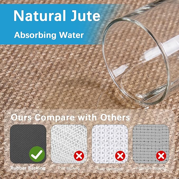GOYLSER 18ft Jute Hallway Rug Runner Non Slip, Front Door Runner Indoor Entrance, Bottom Rubber Backed Waterproof Laundry Mat, Khaki
