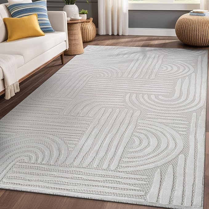 Modern Indoor Rug Orbit 9x12 Area Rugs for Living Room Luxury Kitchen Bedroom Durable Soft Geometric Durable Low and High Pile Stain Resistant Non Shedding Area Carpet 9x12