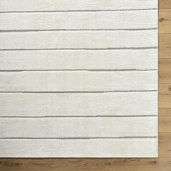 Livabliss x Our PNW Home Cascade Minimalist Striped Area Rug, 9'2" x 12', Striped Ivory/Taupe