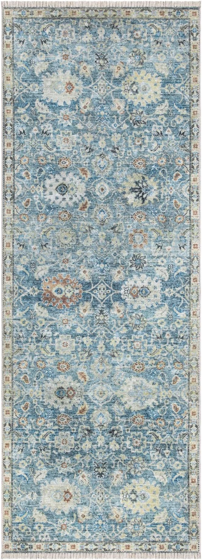 Bloom Rugs Caria Washable Non-Slip 12 ft Runner - Blue/Beige Traditional Runner for Entryway, Hallway, Bathroom, and Kitchen - Exact Size: 2'6" x 12'