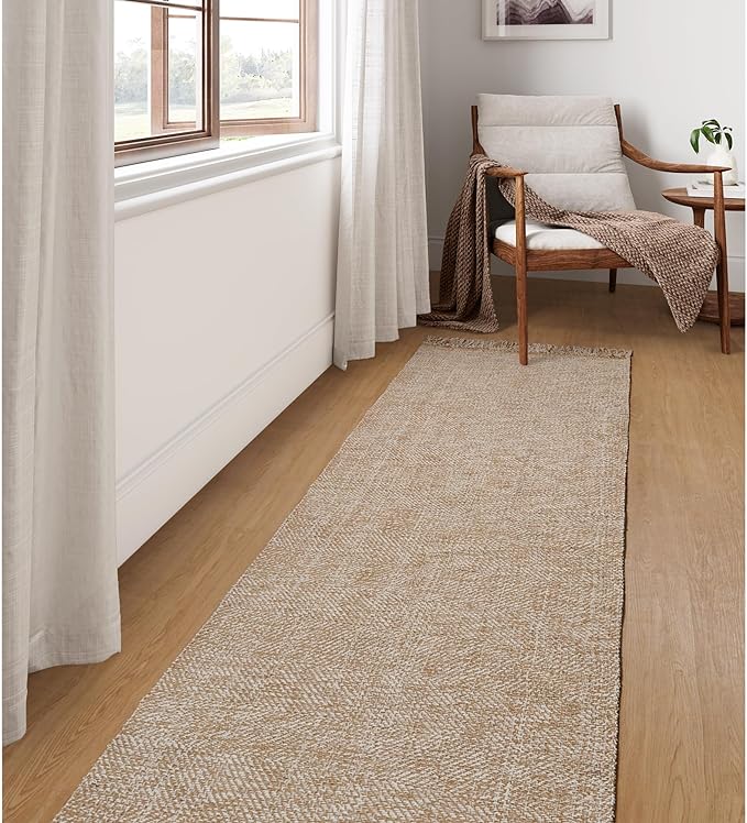 Collive Long Hallway Runner Rug 2.6' x 10', Washable Runner Indoor Entryway Rug, Tan/Cream Braided Woven Kitchen Runner Rugs Low-Profile Front Door Floor Carpet for Laundry Room Bedroom Doorway