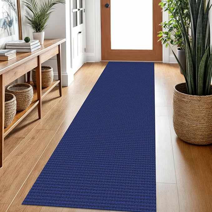 Braided Runner Rug 2x7 Ft Washable Runners for Hallways Kitchen Runner Rug Rubber Backed Cotton Entryway Runner Indoor, Woven Floor Carpet for Hall Kitchen Bedroom, Royal Blue/Navy