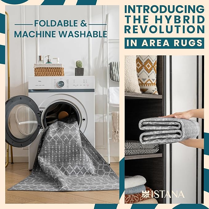 Istana 2x3 Area Rug - Dark Grey Boho Rugs for Living Room 2x3 - Foldable Small Rugs for Bedroom - Stain Resistant Washable Rug Non Slip - Eco-Friendly Area Rugs Indoor