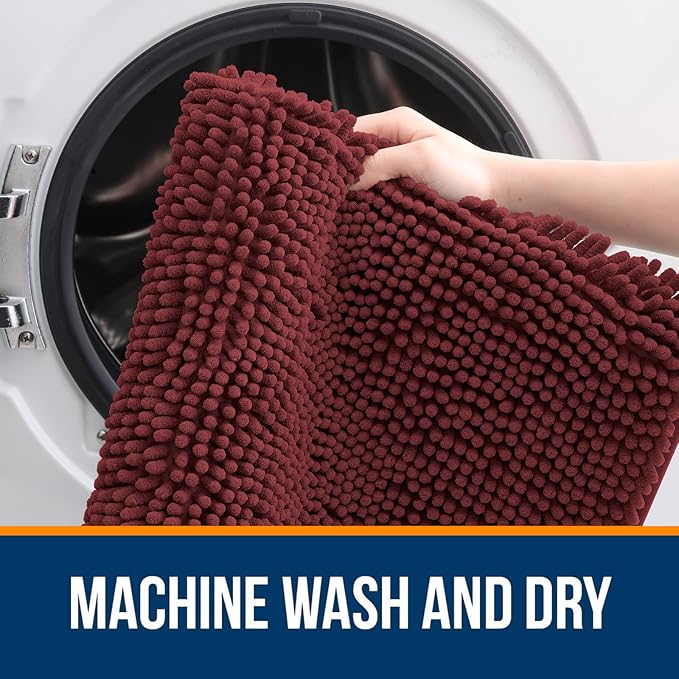 OLANLY Bathroom Rugs 36x24, Extra Soft Absorbent Chenille Bath Rugs, Rubber Backing Quick Dry, Machine Washable Bath Mats for Bathroom Floor, Tub and Shower, Home Decor Accessories, Andorra Red-Brown