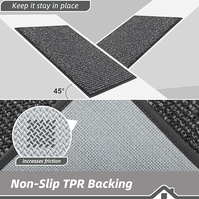 BEQHAUSE Dirt Trapper Door Mat 32" x 48", Non-Slip Washable Doormats Entrance Mat, Dirt Resistant and Absorbent Welcome Mat, Low Profile Floor Mats for Front Back Door and Entryway, Charcoal