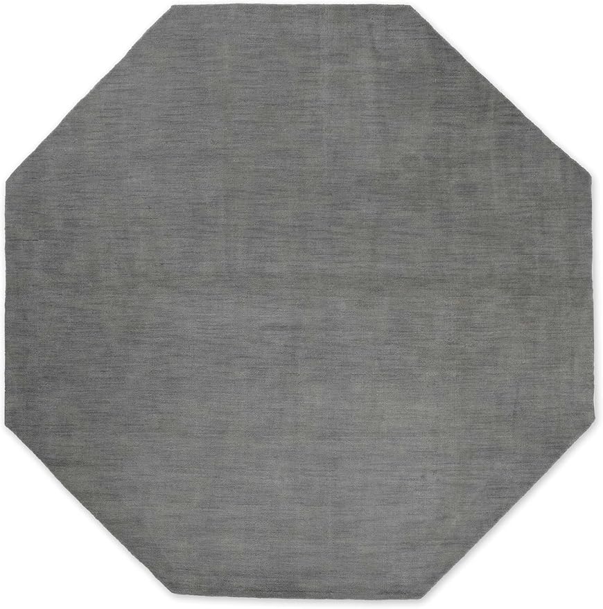 Hand Knotted Loom Wool ECO-Friendly Area Rugs - 10'x10', Octagon, Light Blue Color, Solid Plain Design, High Pile Handmade Anti Skid Area Rugs for Living Room, Bed Room (L00111)