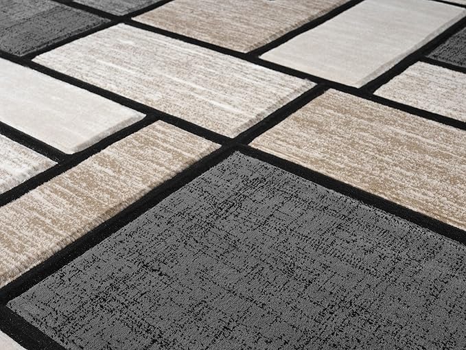 Geometric Carpet Runner - Decorative Hallway Rug for Home & Office - Indoor Carpet for Living Room, Dining Room - Non-Fading Polyester Material, Stain-Proof - Made in Turkey - Sand 2x7 ft