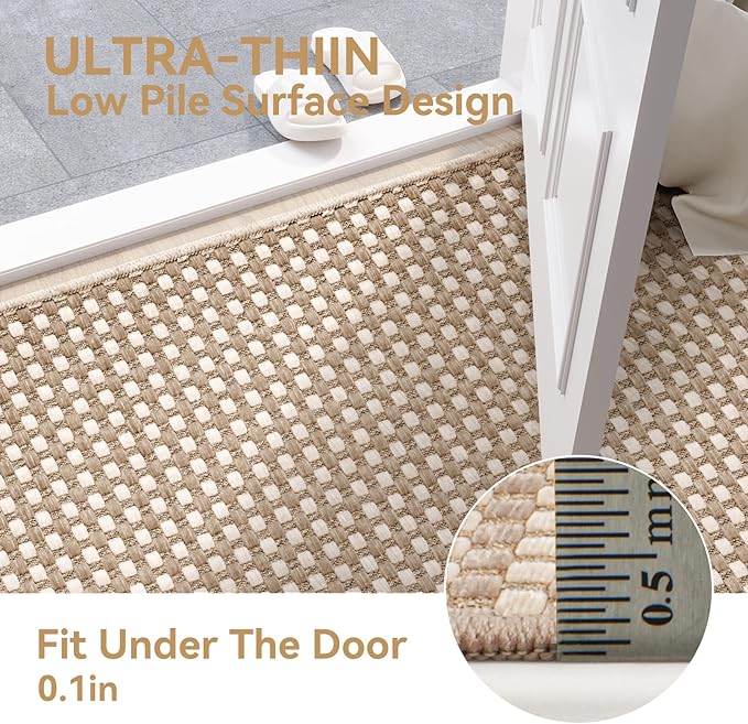 2x3 ft Indoor Door Mat Entryway Rug Non Slip Woven Washable Area Rugs Kitchen Mats for Floor, Front Entry Rug Entrance Doormat for Hall Porch Bathroom Kitchen Bedroom, Easy Clean, Brown 24"x36"