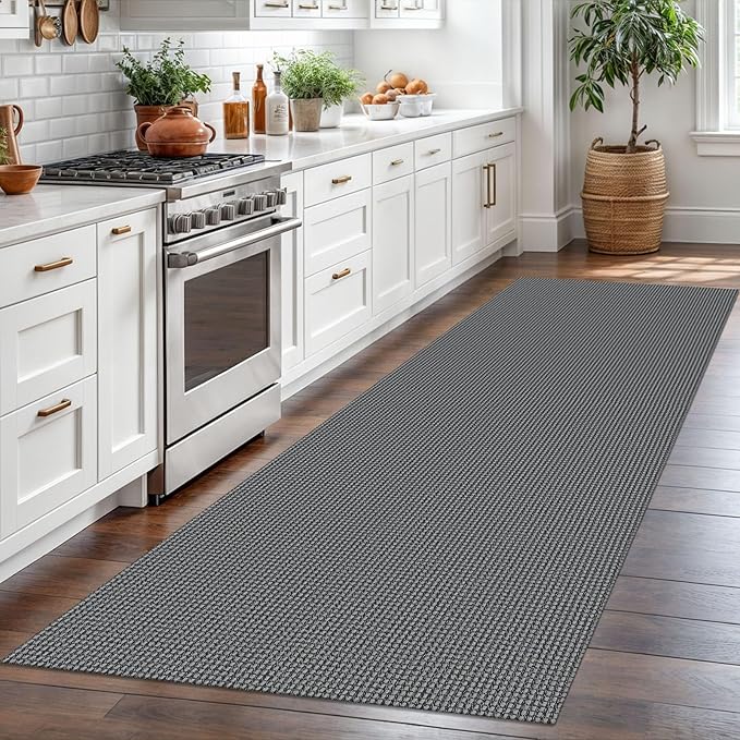 Braided Runner Rug 3x8 Ft Washable Runners for Hallways Non Slip Rubber Backed Kitchen Runners Cotton Entryway Runner Indoor, Woven Floor Carpet for Hall Kitchen Bedroom, Dark Grey/Grey