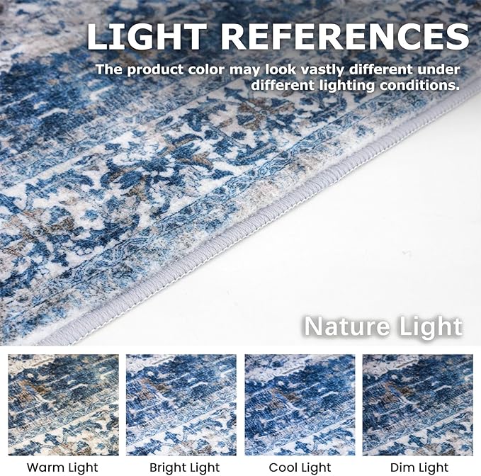 KOZYFLY Runners for Hallways 2x5 Ft Washable Kitchen Runner Rug Boho Runner Rug for Entryway Indoor Blue Printed Oriental Faux Wool Floor Carpet Runner for Laundry Room Kitchen Hall