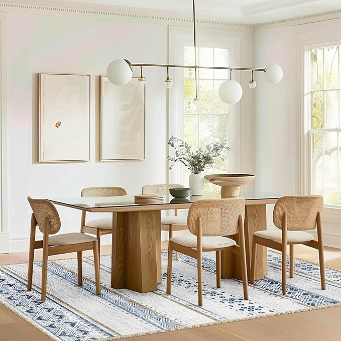 BESTSWEETIE 3x5 Area Rugs for Living Room Washable Moroccan Farmhouse Neutral Geometric Low Pile Non-Slip Soft Print Pattern Rug for Bedroom Kitchen Dining Room Entryway Blue/Brown
