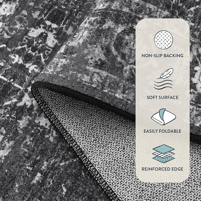 Lahome 8x10 Area Rugs for Living Room Washable Rugs 8x10 Black Large Rug Indoor Carpet, Vintage Distressed Rug Soft Non Slip Area Rug for Bedroom Dining Room Home Office(8 x 10, Black/Grey)