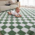 4x6 Area Rugs for Living Room Bedroom, Soft Fluffy Shaggy Bedside Rug, Indoor Floor Carpet for Kids Playroom, Dorms, Nursery Rooms, Home Decor (Green & White 4'x6')