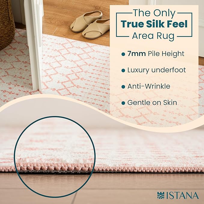 Istana 9x12 Area Rug - Pink 9 x 12 Area Rugs for Living Room - Foldable 9x12 Rugs for Bedroom/Living Room Rug - Stain Resistant Washable Rugs - Eco-Friendly Area Rugs