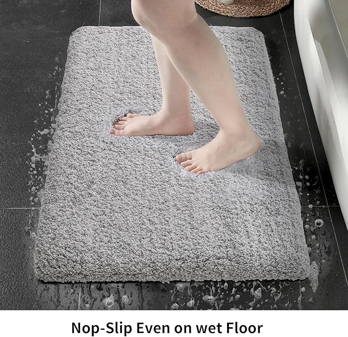 Gray Bathroom Rug 24x48 Non Slip Fluffy Bath Mat for Bathroom Floor Washable Plush Luxury Bath Rug for Tub Soft Shaggy Absorbent Shower Sink Mat