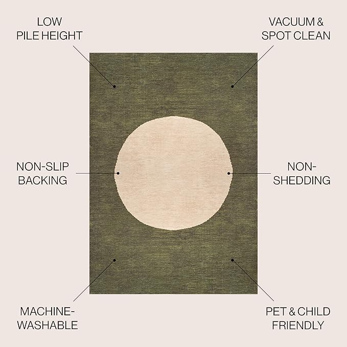 JONATHAN Y Machine Washable Green/Cream Indoor Area Rug 3X5 ft, Cirkel Minimalist Geometric Dot for Living Room, Bedroom, Kitchen, Office, Easy-Cleaning, Pet-Friendly, Non-Shedding WSH113B-3