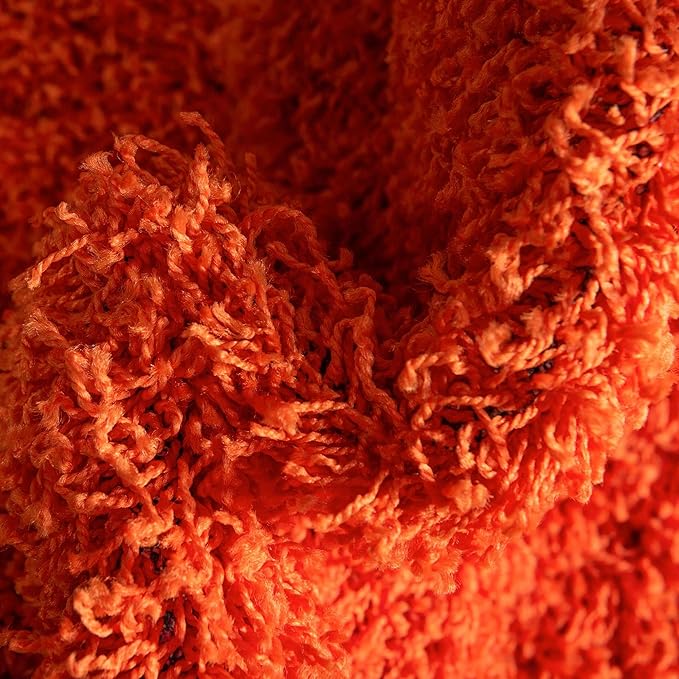 Unique Loom Solid Shag Collection Area Rug (5' 3" Round, Tiger Orange)
