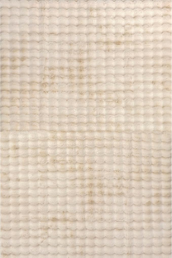 Nuloom Jeni Beige, 6' Square, Solid Faux Rabbit, Fluffy and Cozy, High Traffic, Stain Resistant, Easy Clean, Durable Washable Area Rug for Bedroom, Living Room, Dining, Den, Foyer, Entryway