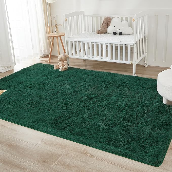 Andency 6x9 Area Rugs Emerald Green,Large Shag Fluffy Soft Shaggy Rugs for Living Room Bedroom, Non-Slip Thick Plush Carpet for Kids Girls and Boys, Dorm Nursery Home Decor Aesthetic