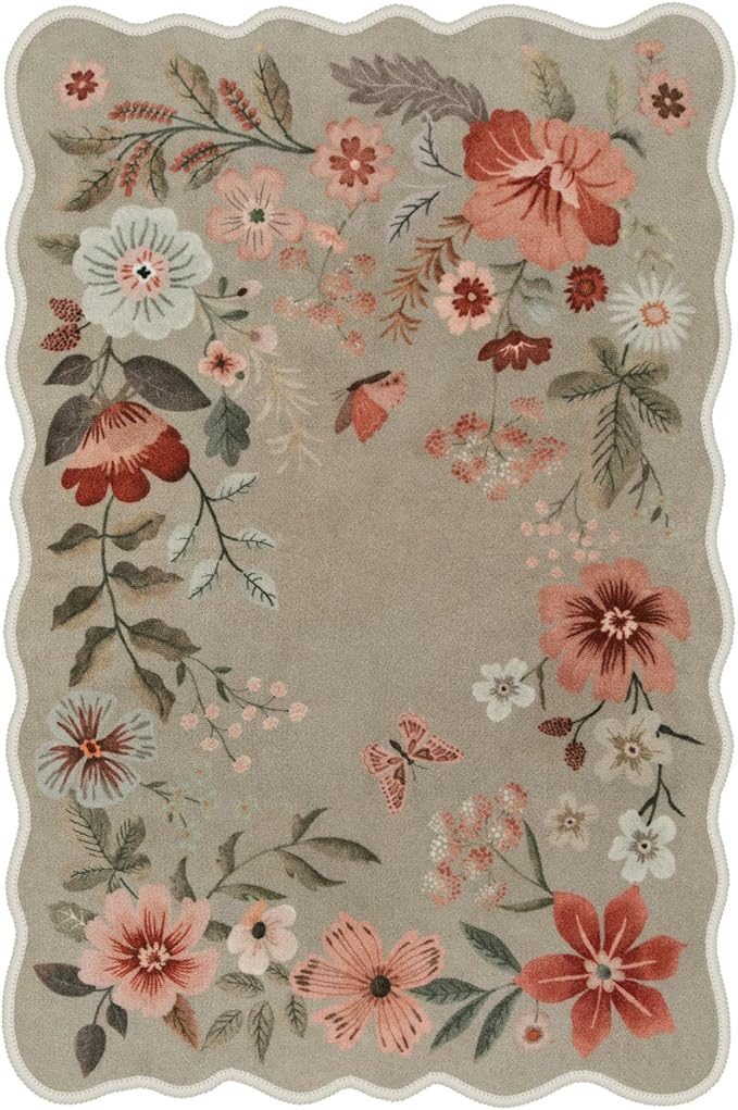 Lahome Floral Washable Rugs 8x10, Non-Slip Soft Bedroom Rug Stain Resistant, Ultra-Thin 8x10 Rugs for Living Room Easy Clean Boho Rug Accent Carpet for Dining Room Office(8x10ft,Brown)