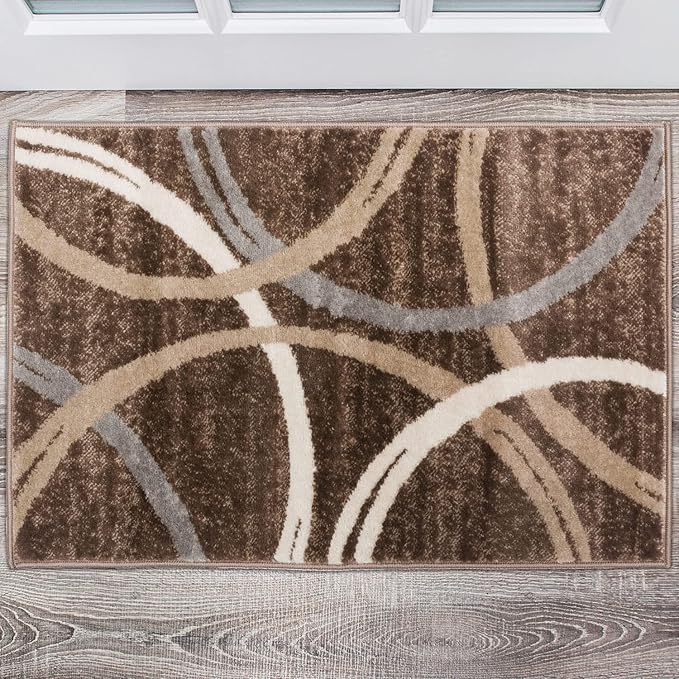 Rugshop Modern Wavy Circles Design Accent Rug, Non-Shedding Carpet for Entryway, Bathroom, or Kitchen, Brown, 2' x 3'