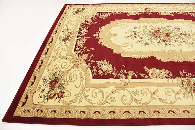 Unique Loom Versailles Collection Traditional Classic Floral Motif Area Rug (9' 0 x 12' 0 Rectangular, Burgundy/ Ivory)