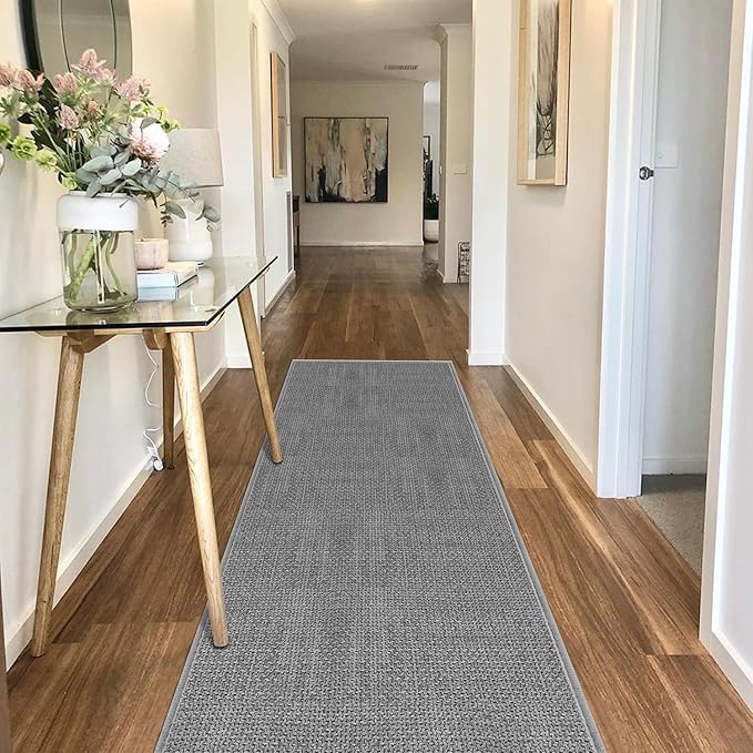 GOYLSER 6ft Kitchen Runner Rugs Non Skid Washable, Rubber Backed Absorbent Jute Kitchen Rug Carpet Sink Mat Non Slip, Grey