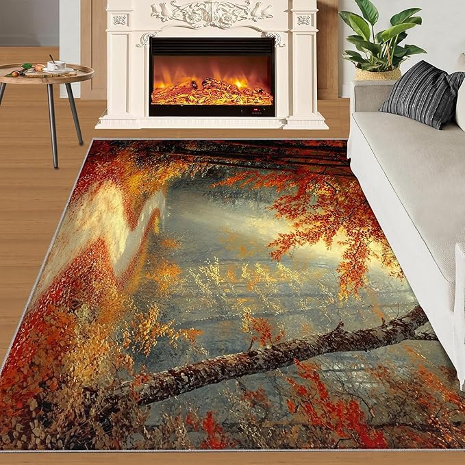 3x4 Autumn Forest Rugs for Entryway - Natural Landscape Kids Bedroom Rug, Forest Path Mudroom Rug Soft for Coffee Shop Living Room Under Table Game Room