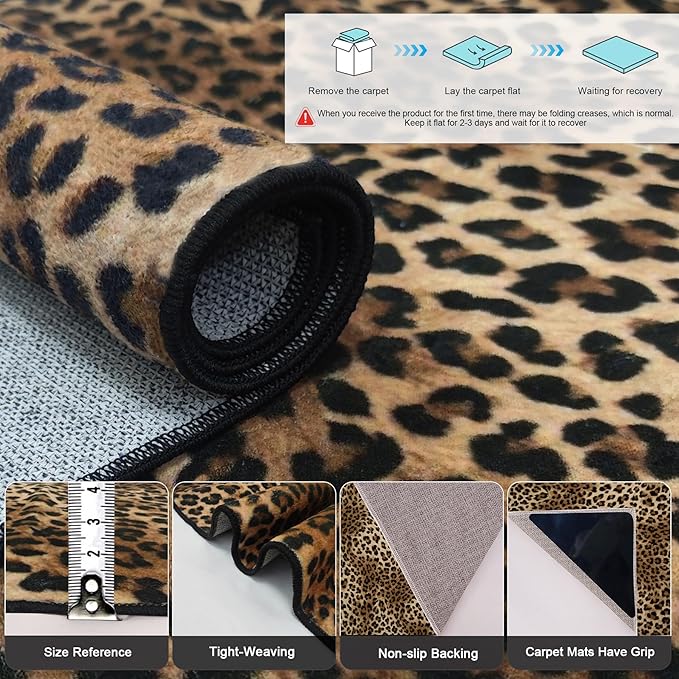 Leopard Rug 2x3 Washable Animal Print Rugs Non Slip Short Plush Ultra Soft Modern Entryway Rug for Indoor Entry Bedroom Bathroom
