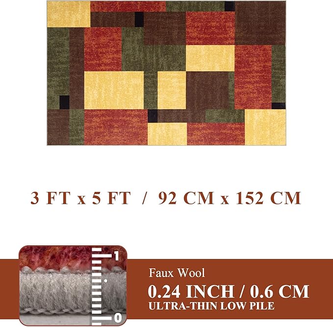YIHOUSE Red and Green Rug 3x5, Burgundy Farmhouse Vintage Rugs Washable for Living Room,Burnt Orange Area Rug Non Slip,Geometric Boho Area Rug for Kitchen,Dining Room,Bedroom