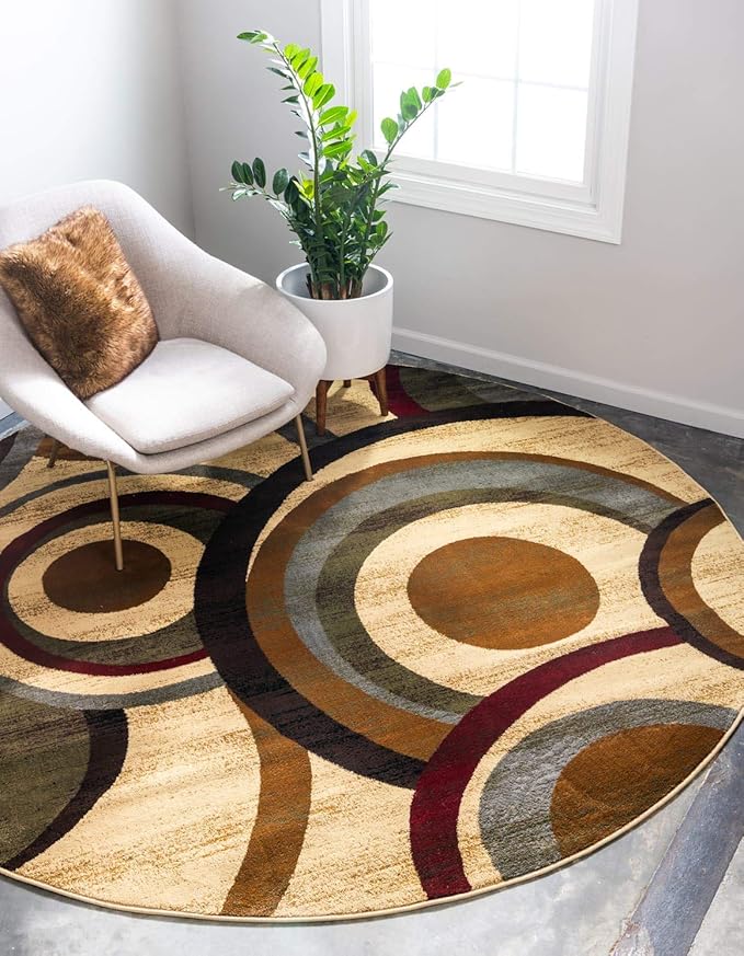 Unique Loom Barista Collection Area Rug - Kona (4' 1" Round, Beige/ Black)