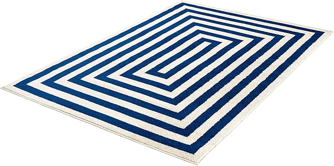 Abani Contemporary Blue & Ivory 5'3" x 7'6"(5'x8') Area Rug, Contrasting Geometric Modern Stripe Symmetrical Living Room Carpet Rugs
