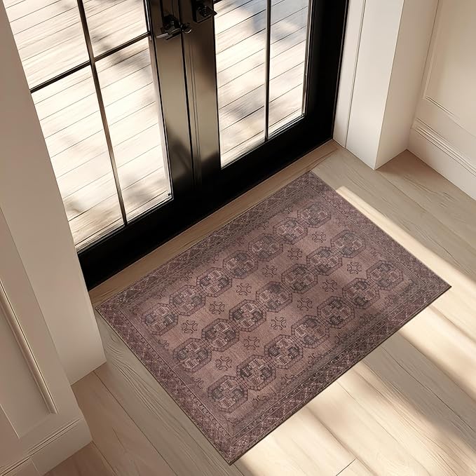 Kuden 2x3 Small Rug, Machine Washable, Non-Slip Backing, Vintage Style, Soft, Low Pile, Area Rugs for Entryway Kitchen Indoor Entrance