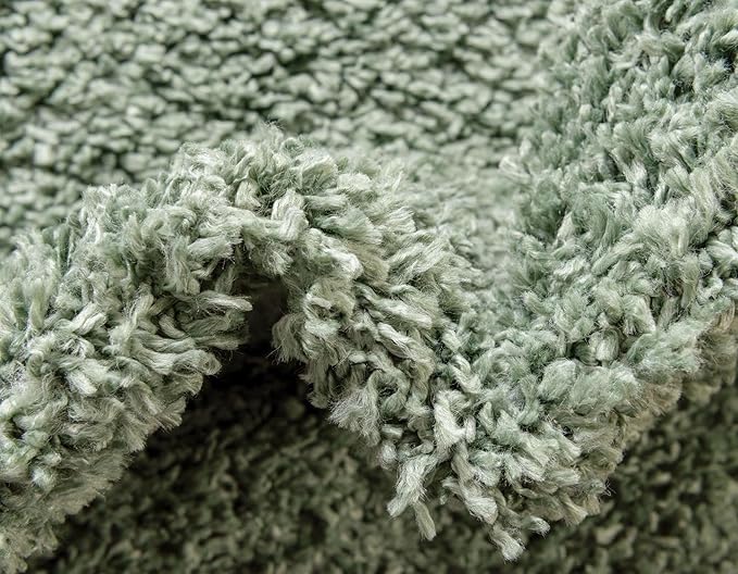 Unique Loom Davos Shag Collection Area Rug - Solid (2' Round, Sage)