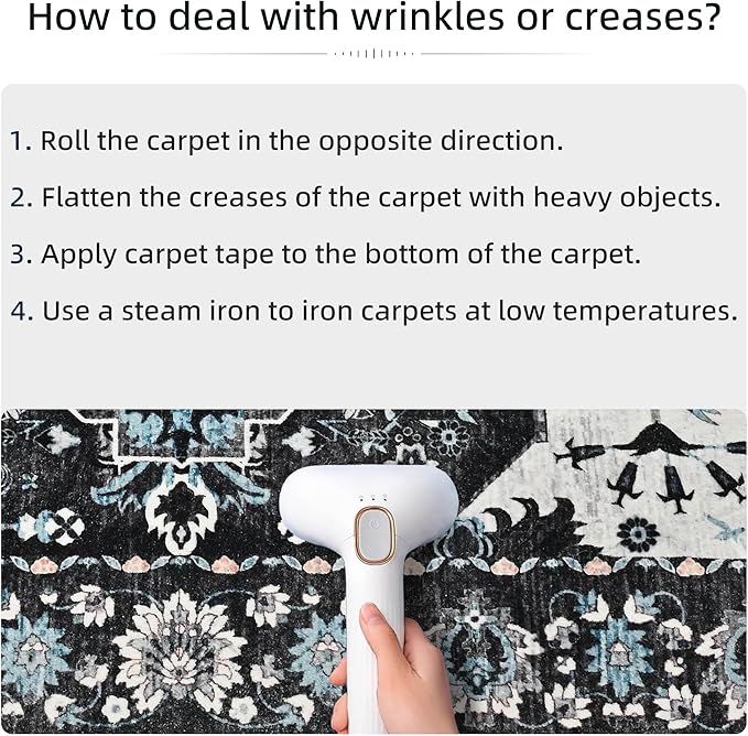 YJ.GWL Area Rugs for Living Room 4x6 Machine Washable Rugs for Bedroom, Non Slip Floral Vintage Rug Indoor Carpet, Stain Resistant Throw Rug for Dining Room Kitchen, Black Grey Blue
