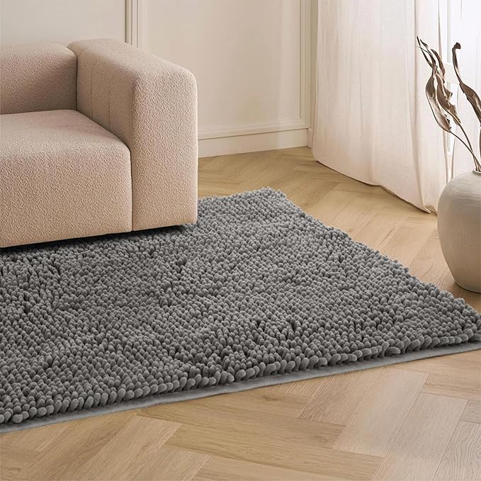 Chenille Absorbent Front Door Mat 60" x 36", Dog Door Mat for Muddy Paws, Trap Dirt Doormat, Mud Mat for Dogs, Washable Non Slip Outdoor Indoor Doormats for Entryway, Grey