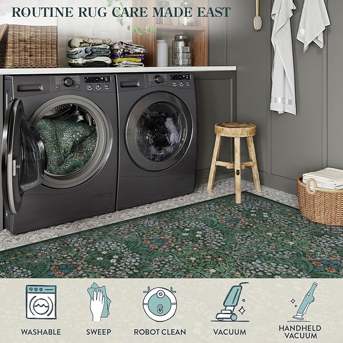 Lahome Floral Entryway Rug, 2x3 Kitchen Rugs Non Slip Washable Boho Green Forest Design, Soft Door Mat Indoor Entrance, Ultra-Thin Easy Clean Small Throw Carpet for Bedroom Bathroom, Dark Green