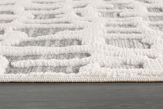 Beverly Rug Micro Loop Area Rug Gray/White 6x9 Abstract Modern Luxury Irregular Grid Durable Soft Indoor Rugs for Living Dining Room Office Stain Resistant Non Shedding Casual Indoor Carpet 6 x 9