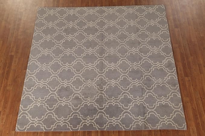 Modern Collection 8 x 8 Moroccan Trellis Area Rug, All-Over/Geometric Wool Carpet for Home Décor, Living Room, Dining Room, and Bedroom