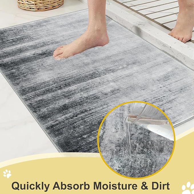 COMSLE Door Mat Soft Absorbent Indoor Front Entryway Rug Machine Washable Entrance Mats for Muddy Paws Non Slip Throw Rugs 36" x 60" Doormat for Inside Foyer Bedroom - Gray