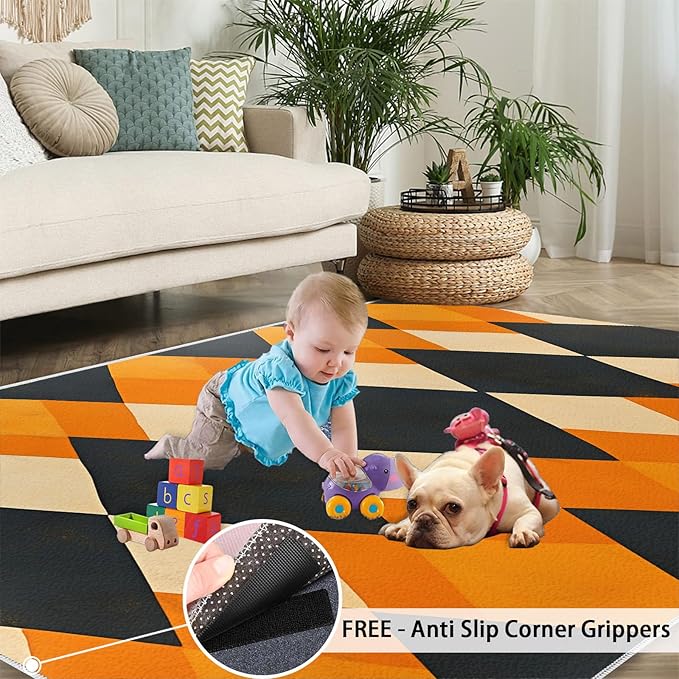 3x5 Geometric Dorm Rug - Diamond Shape Pattern Small Rugs for Bedroom, Modern Minimalism Area Rug Washable Non Slip for Bedroom Kitchen Living Room Entryway