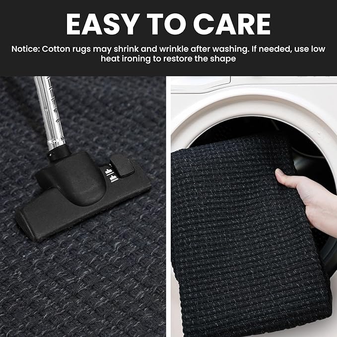 IOHOUZE Washable Exrea Long Hallway Runner Rug 3x14 Non Slip Rubber Backed Kitchen Runner Entryway Runner Indoor, Woven Rugs Floor Carpet for Kitchen Hall Entryway Stair,Black/Grey