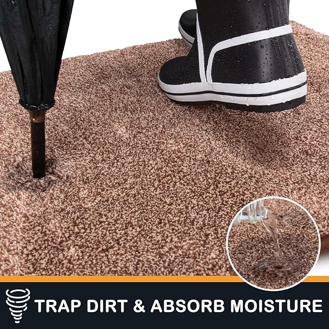PURRUGS Dirt Trapping Door Mat 31.5" x 70", Non-Slip Machine Washable Entry Rug, Shoe Scraper, Dog Doormat, Super Absorbent Welcome Mat for Front & Back Door, Muddy Shoes & Paws, Brown-Light Cream