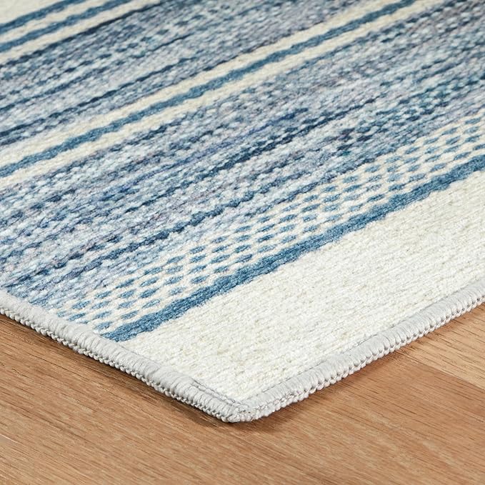 Dash & Albert Ellington Stripe Blue Machine Washable Rug, Runner-2.5 X 8 Feet, Blue Stripe Pattern